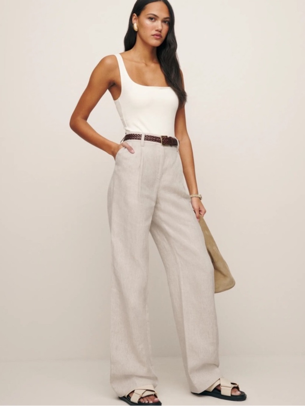 Reformation Alex Oatmeal Linen Wide Leg Pants Size 10 NWT Elevated Neutrals